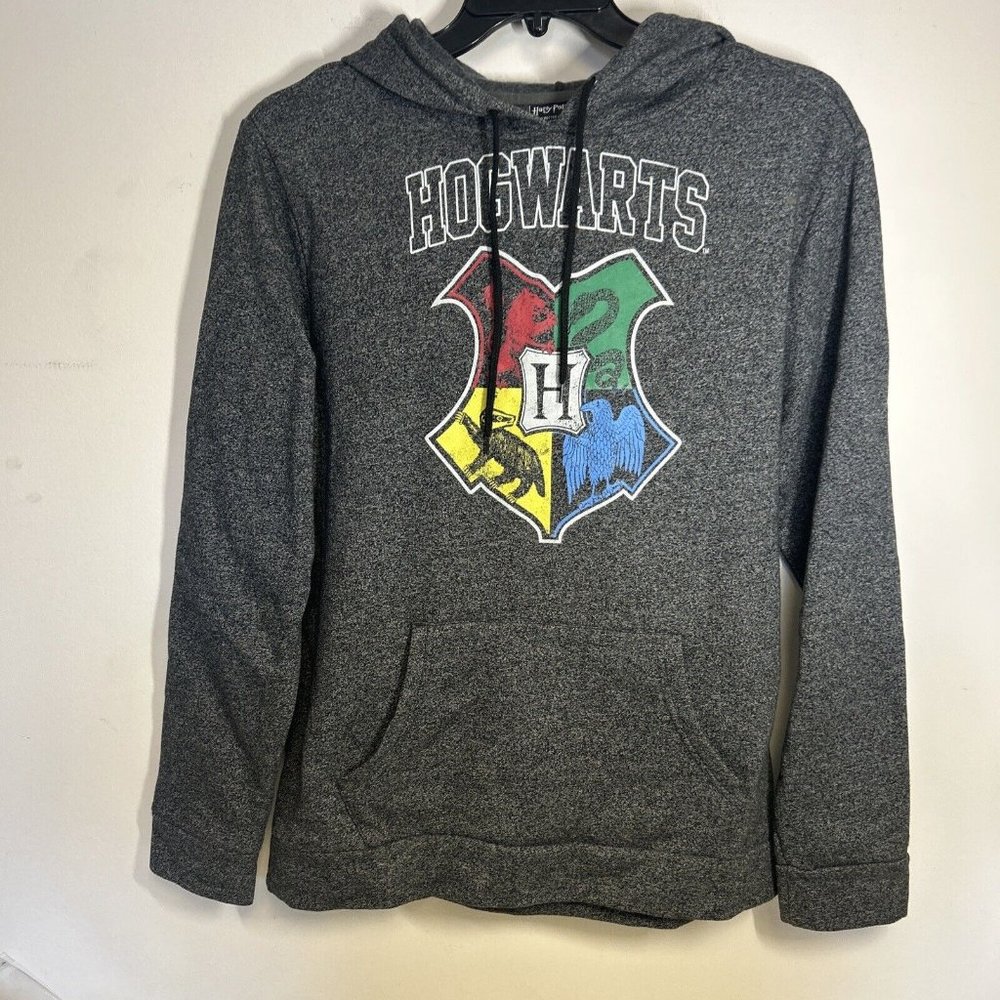 Harry Potter Hogwarts Sweatshirt Men's Medium Gray Graphic Pullover Hoodie